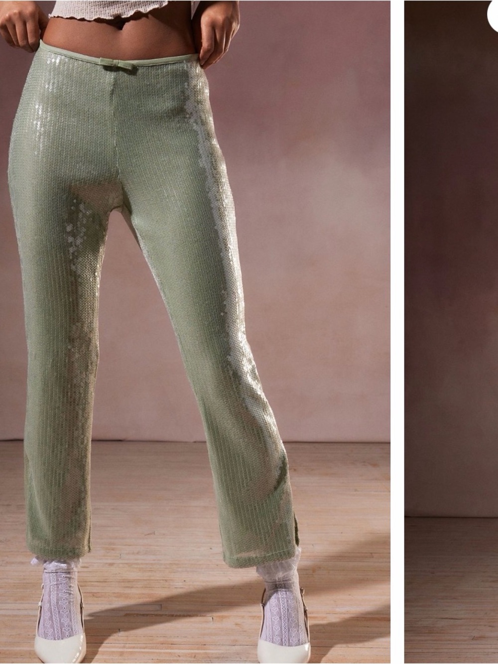 Kimchi Blue Light Green Sequin Knit Straight Pants